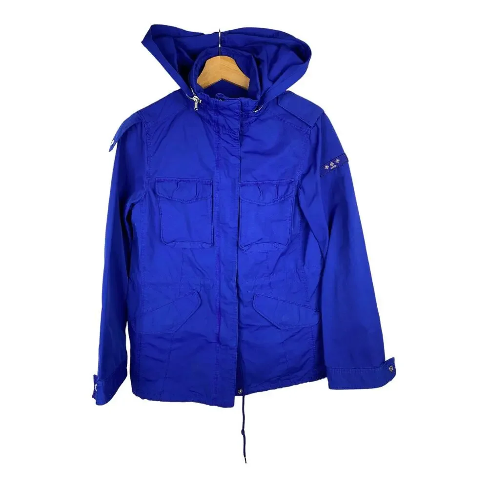 Tatras Women Aurora Hooded Military Utility Jacket Blue Small Medium Minimal Fit